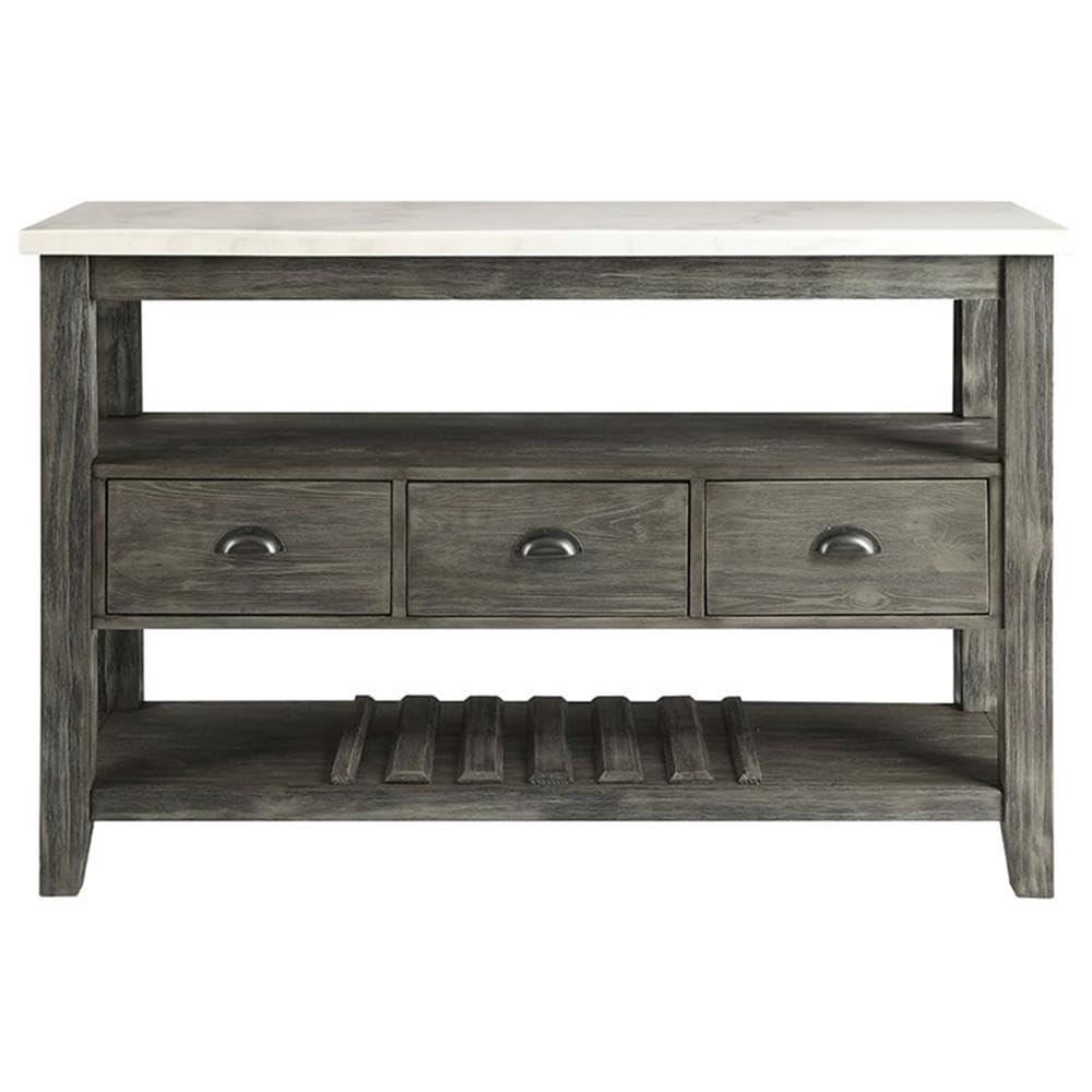 Acme Merel Marble Top Wine Rack Server in White and Gray Oak