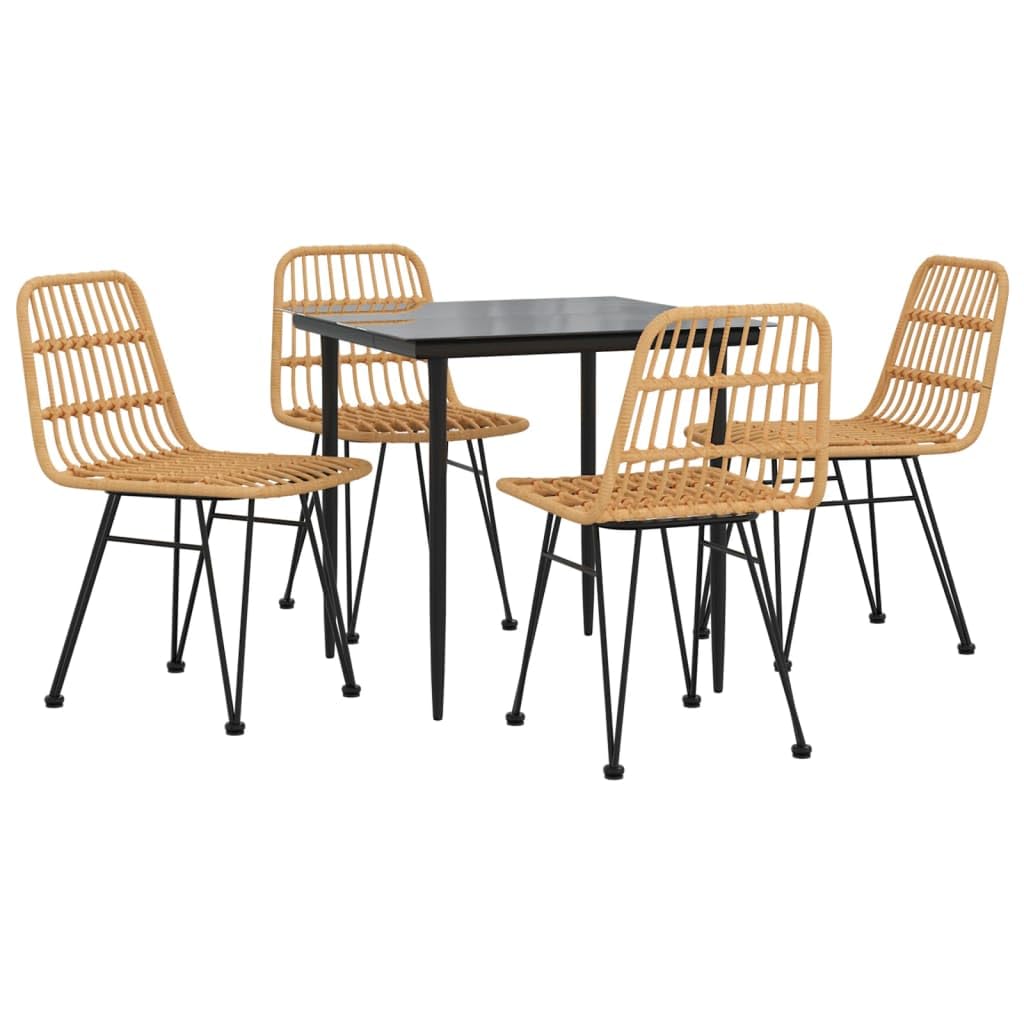 vidaXL 5-Piece Outdoor Dining Set, Poly Rattan Material, Black Steel Frame, Square Glass Tabletop, Comfortable Chairs with Backrests, Suitable for Patio/Deck/Lounge/Garden Use