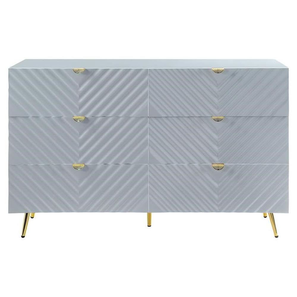 Acme Furniture Finish Dresser with 6 Drawers, Gray High Gloss