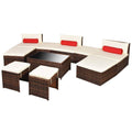 10 Piece Patio Lounge Set with Cushions Poly Rattan Brown
