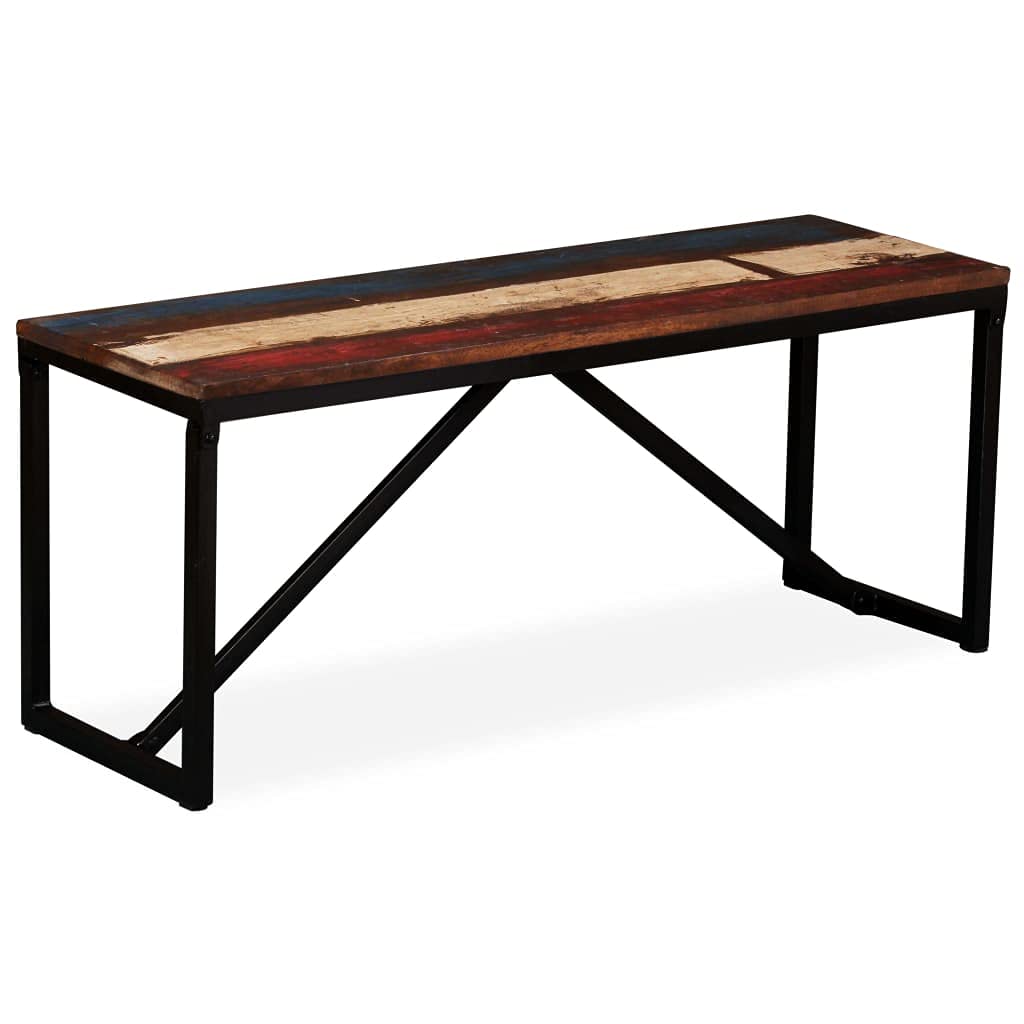 vidaXL Industrial Solid Reclaimed Wood Bench with Vintage Charm, Easy Assembly, Durable and Eco-Friendly, Multicoloured, 43.3&quot;x13.8&quot;x17.7&quot;