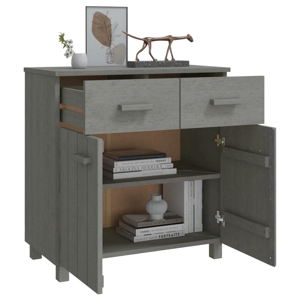 vidaXL HAMAR Solid Wood Sideboard - Light Gray 31.1&quot;x15.7&quot;x31.5&quot; - Pine & MDF Construction - 2 Doors 2 Drawers - Versatile Organization and Display Unit