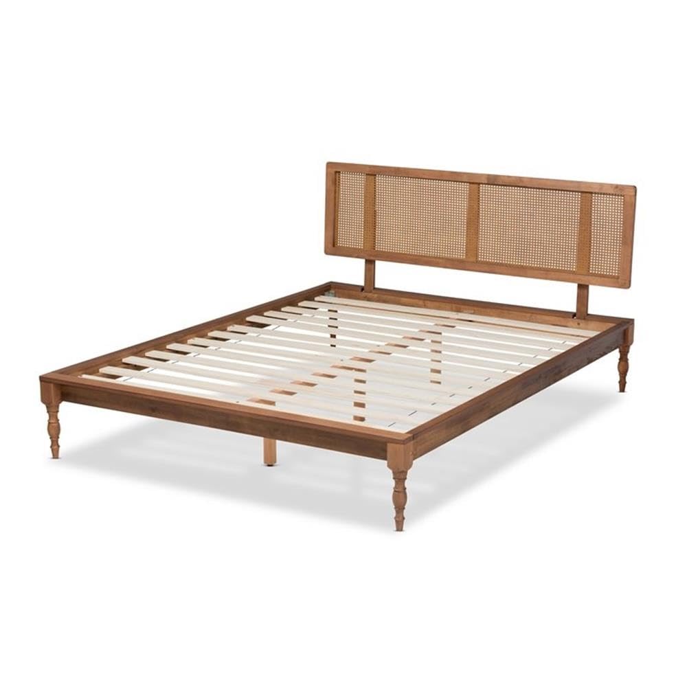 Baxton Studio Romy Vintage French Inspired Ash Wanut Finished Wood and Synthetic Rattan King Size Platform Bed