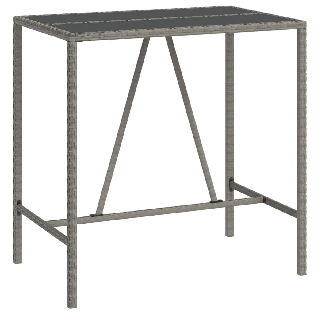 vidaXL Bar Table with Tempered Glass Top, Weather- Poly Rattan Design - Modern Outdoor Furniture for Gardens, Patios, and Living