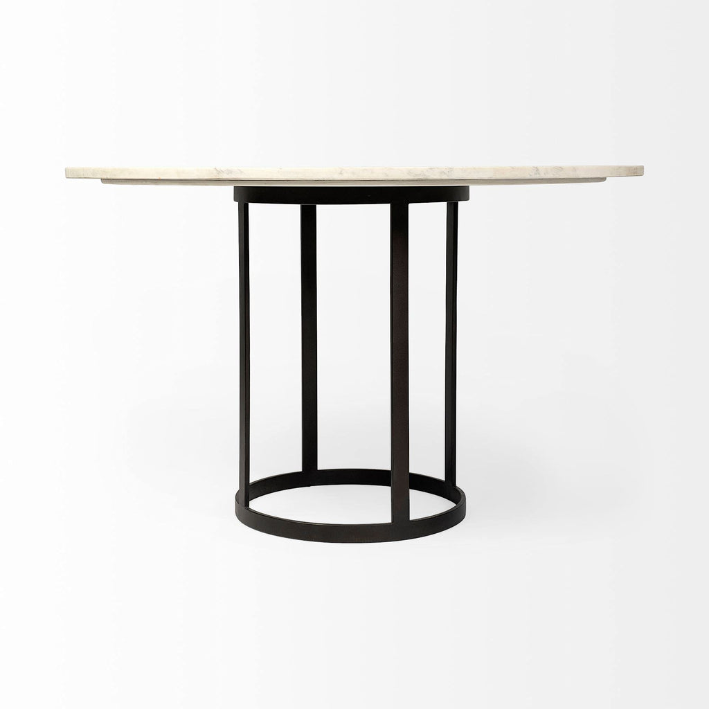 HomeRoots 48' Round White Marble Top with Black Metal Base Dining Table
