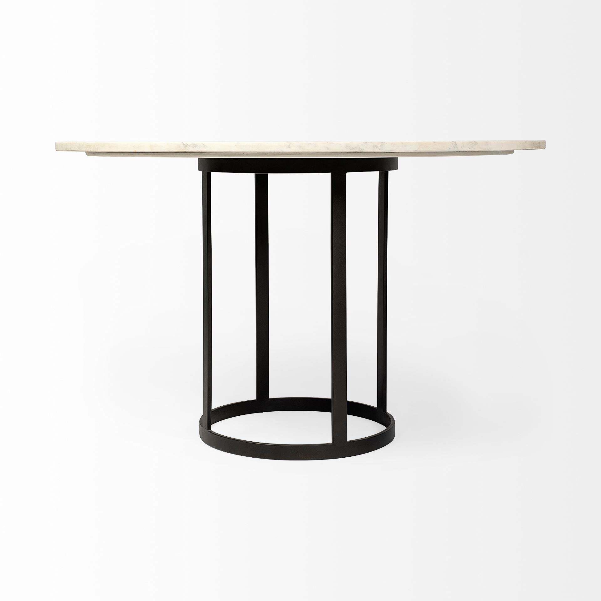 HomeRoots 48' Round White Marble Top with Black Metal Base Dining Table