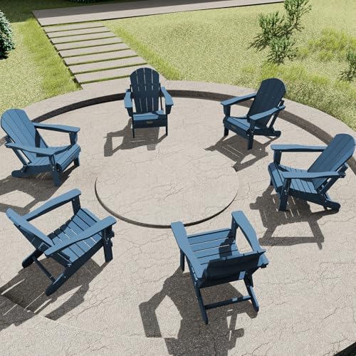 Serwall Folding Adirondack Chair Patio Chair Lawn Chair Outdoor Adirondack Chairs Set Of 6 Weather Resistant For Patio Deck Garden, Backyard Deck, Fire Pit - Blue