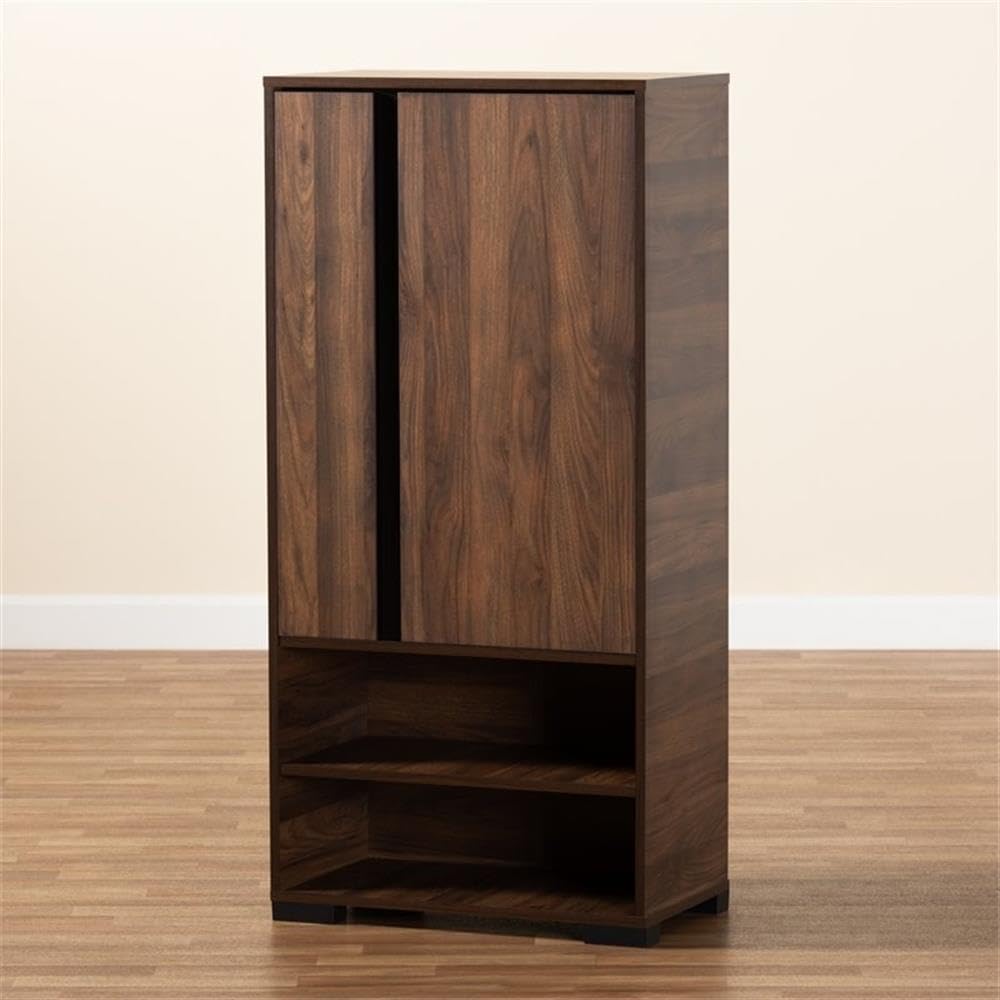 Baxton Studio Raina Modern and Contemporary Two-Tone Walnut Brown and Black Finished Wood 2-Door Shoe Storage Cabinet