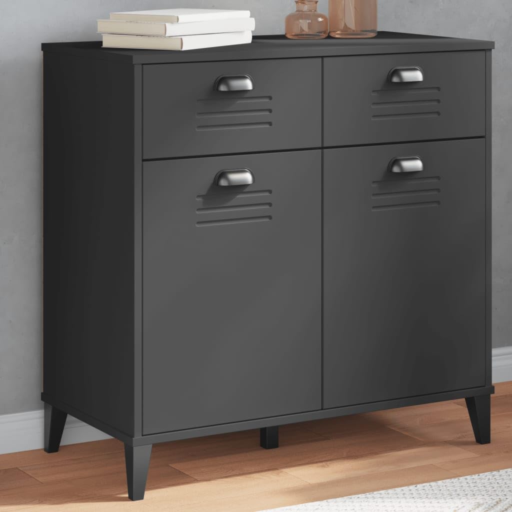 vidaXL Sideboard Storage Buffet/Cabinet - Anthracite Gray, Engineered Wood; Industrial Design, Ample Storage, Practical Handles, Display Top, 31.5 x 15.7 x 31.5 in