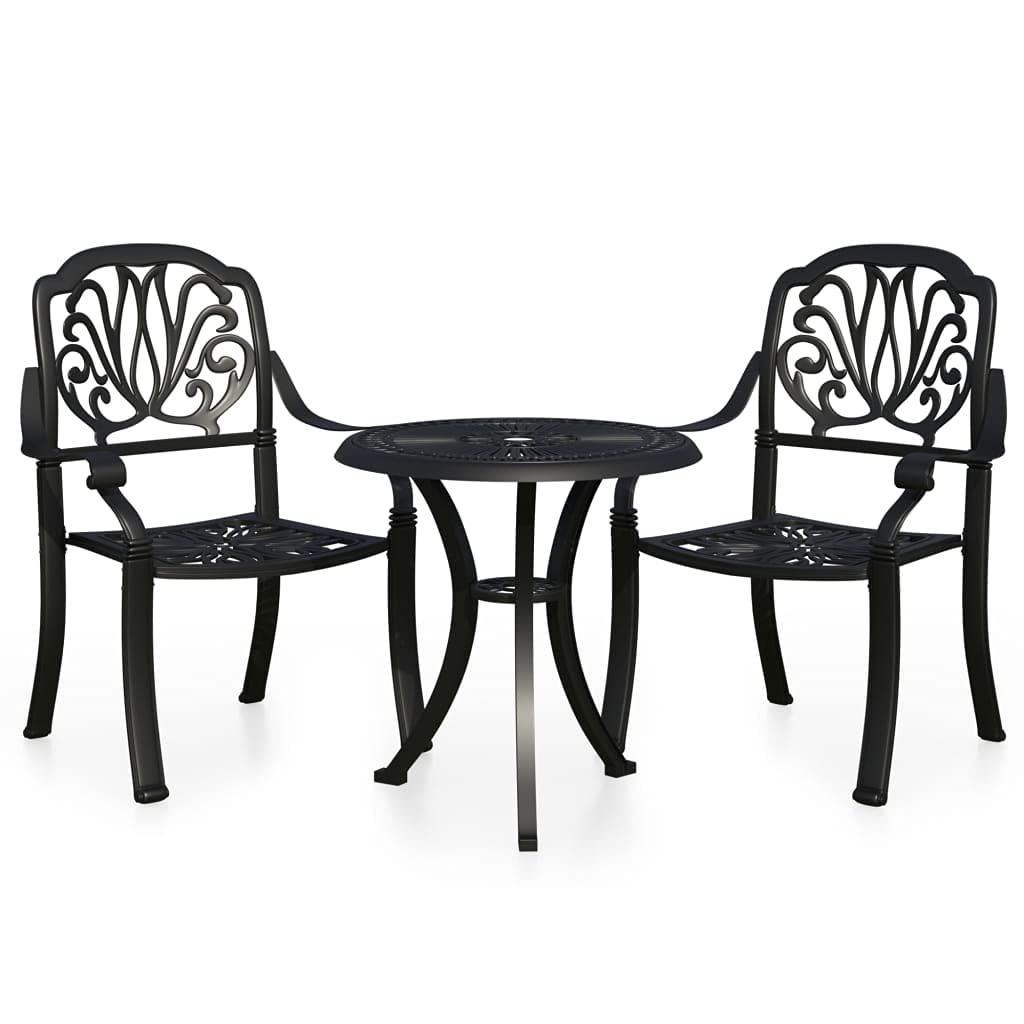vidaXL Bistro Set 3 Piece, Table and Chair for Balcony, Bistro Table for Yard Park, Outdoor Furniture, Industrial Style, Cast Aluminum Black