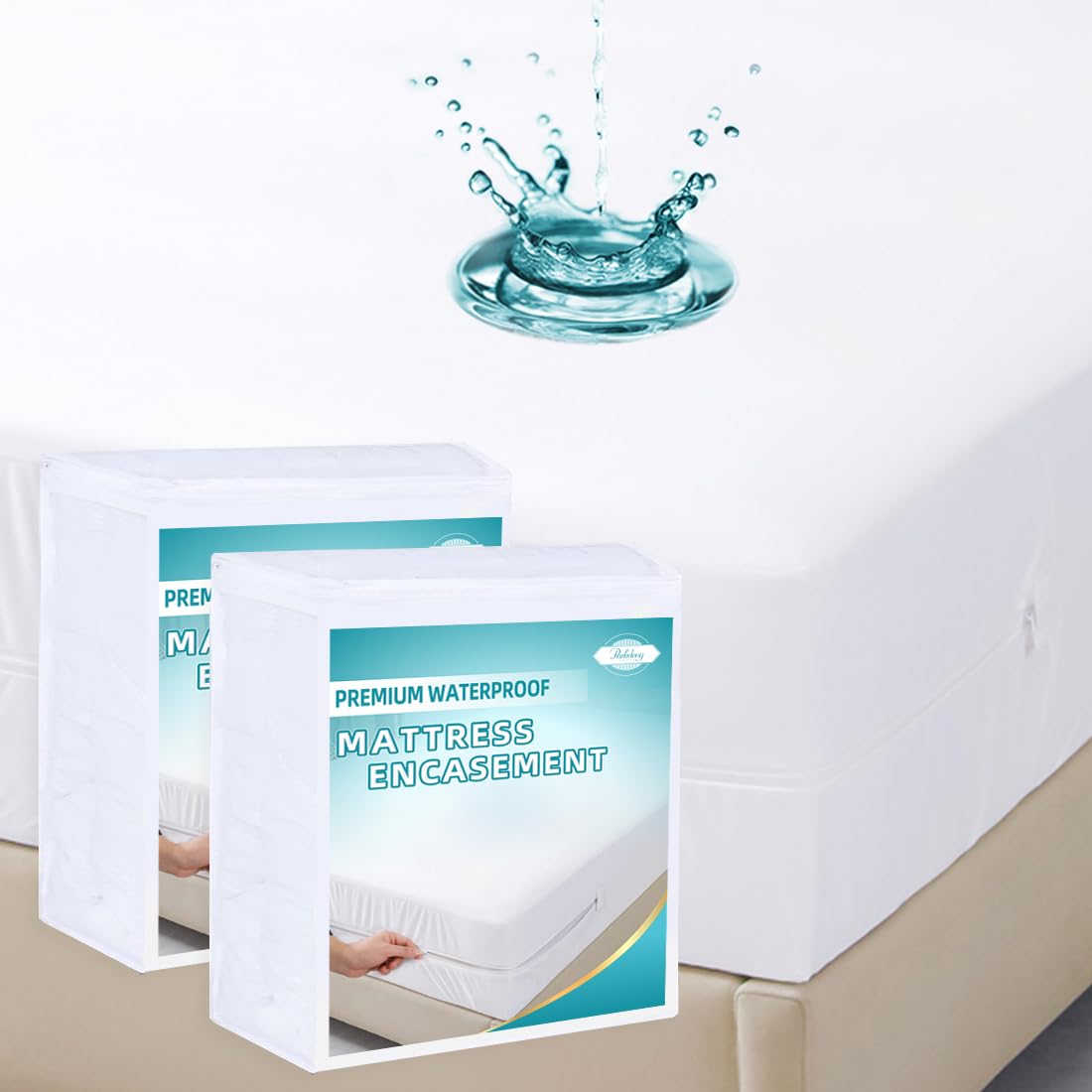 Full Waterproof Zippered Mattress Encasement, Breathable, Noiseless, Machine-Washable Zipped Mattress Cover, Fitting 7' - 13'