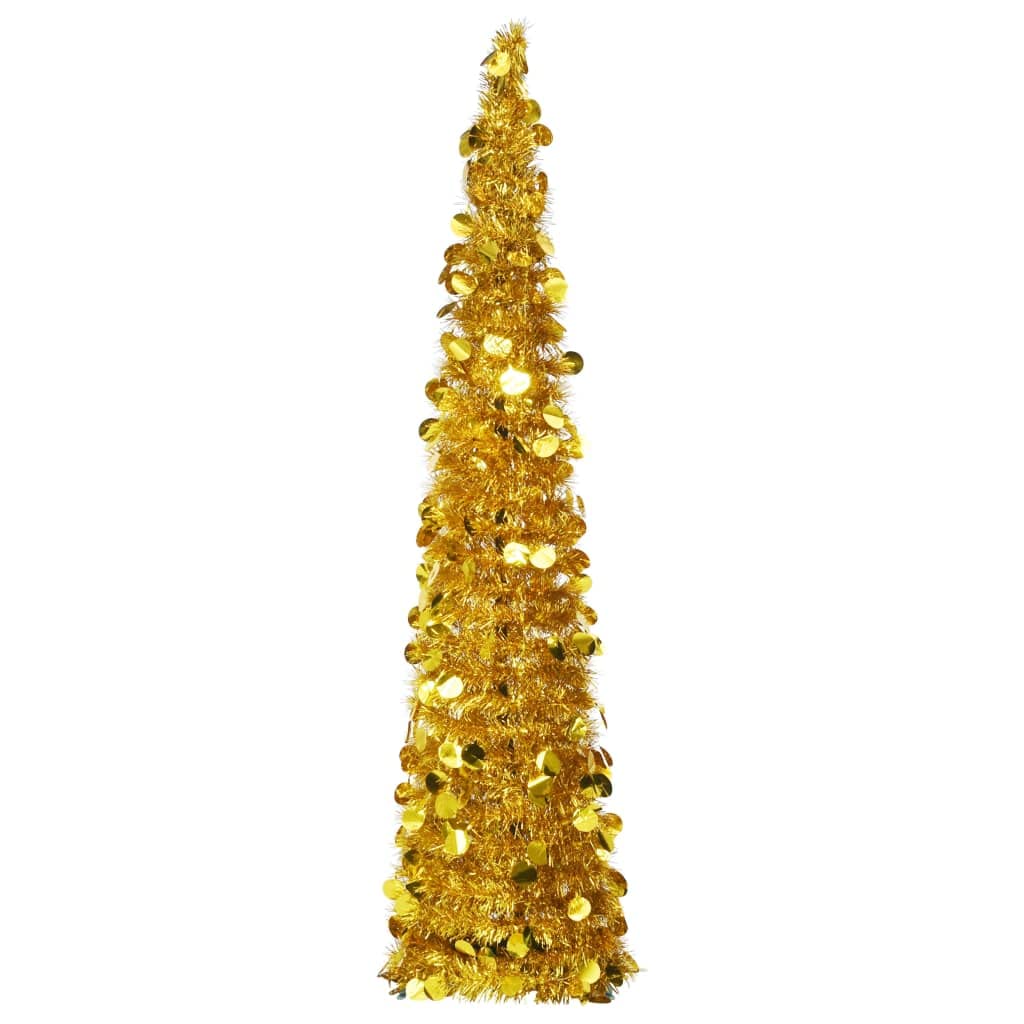 vidaXL 5-Foot Pop-up Artificial Christmas Tree in Shimmering Gold - Lightweight, Easy Assembly, Collapsible PET Material, Indoor/Outdoor Decorative Tree