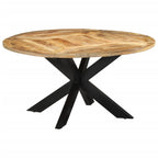 vidaXL Solid Mango Wood Round Dining Table - 59.1" Diameter with Iron Frame for Kitchen, Living Area, Brown
