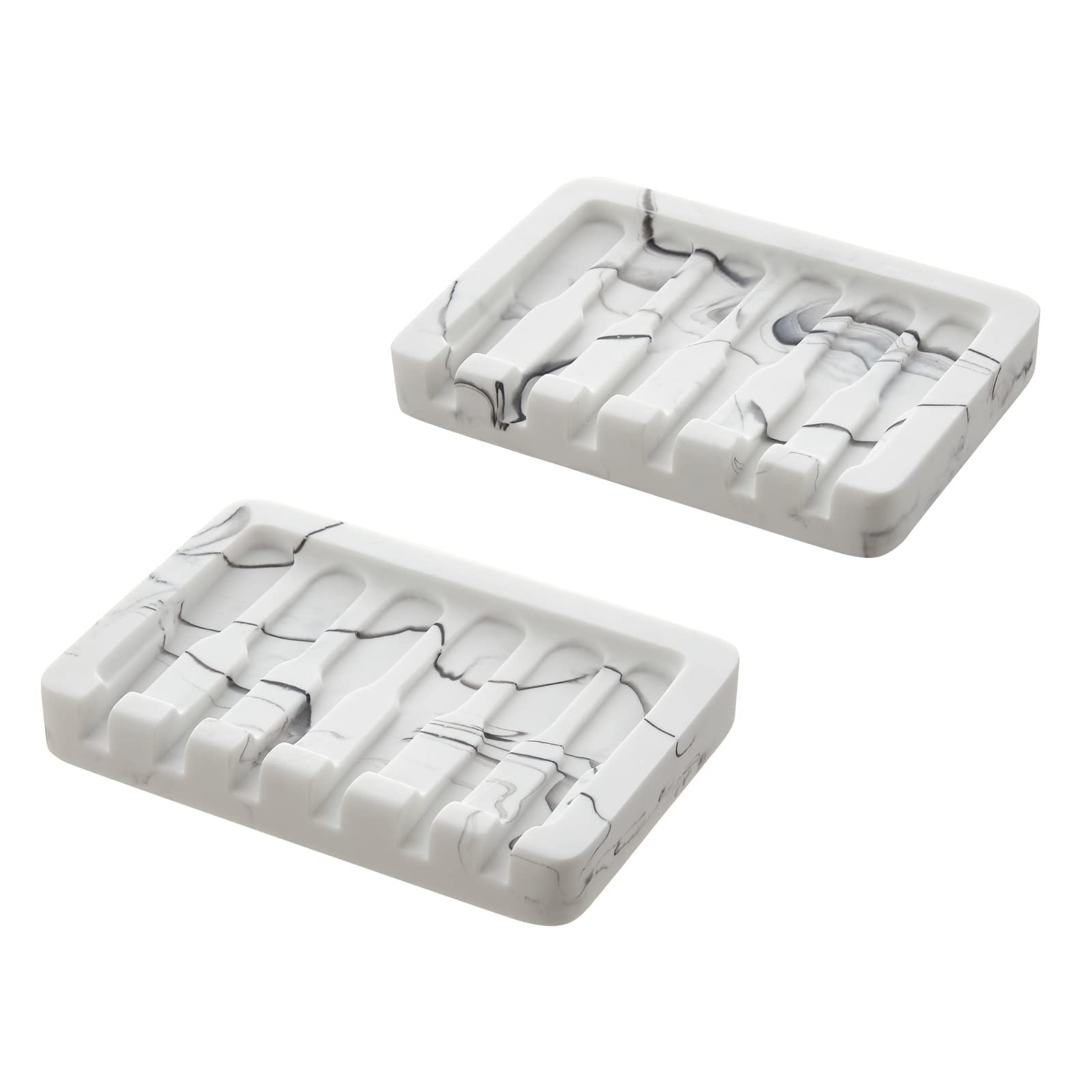 INIUNIK 2PCS Self Draining Soap Dish, Marble Look Soap Dishes for Bar Soap, Shower Soap Holder Sponge Holder Soap Tray Soap Save
