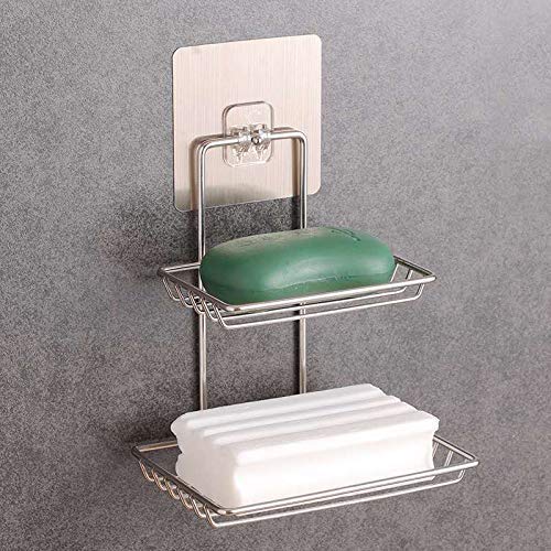 Mobhada Stainless Steel Wall Mounted Double Layer soap Dish Holder for Kitchen Bathroom (Silver)
