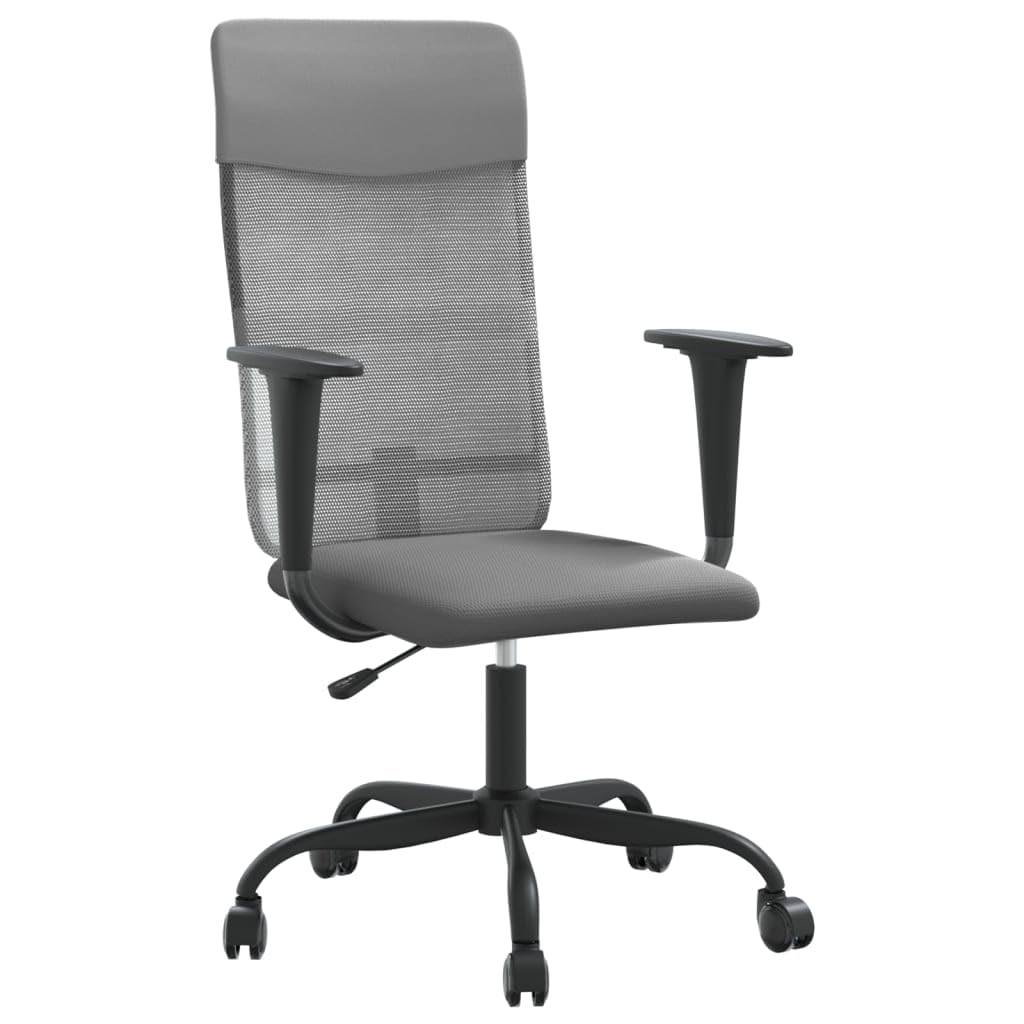 vidaXL Office Chair in Breathable Gray Mesh Fabric and Faux Leather - Adjustable and Swivel Design with Rolling Castors