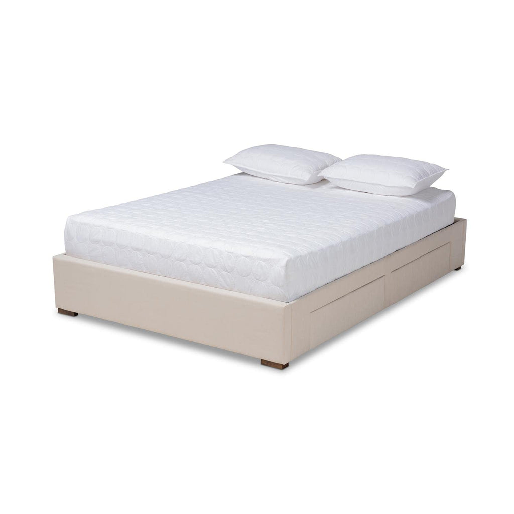 Baxton Studio Leni Modern and Contemporary Beige Fabric Upholstered 4-Drawer King Size Platform Storage Bed Frame