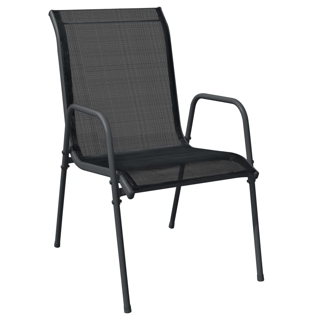 vidaXL Black 7-Piece Outdoor Dining Set - Powder-Coated Steel + Textilene Fabric, Featuring Tempered Glass Tabletop and Comfortable Armchairs
