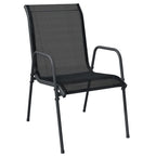 vidaXL Black 7-Piece Outdoor Dining Set - Powder-Coated Steel + Textilene Fabric, Featuring Tempered Glass Tabletop and Comfortable Armchairs
