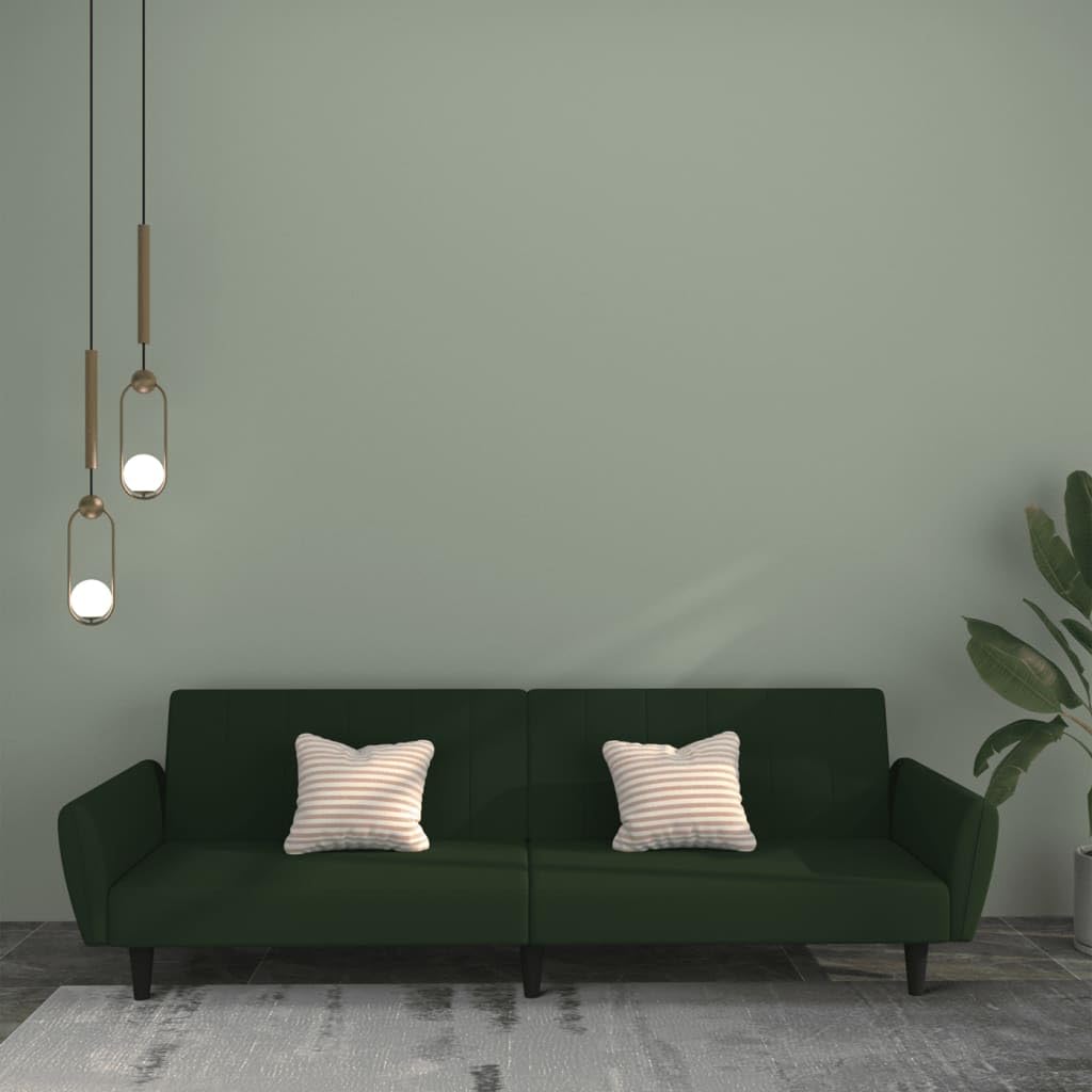 vidaXL 2-Seater Sofa Bed in Dark Green Velvet - Contemporary Velvet Loveseat/Sleeper Couch with Easy Conversion and Wooden Frame