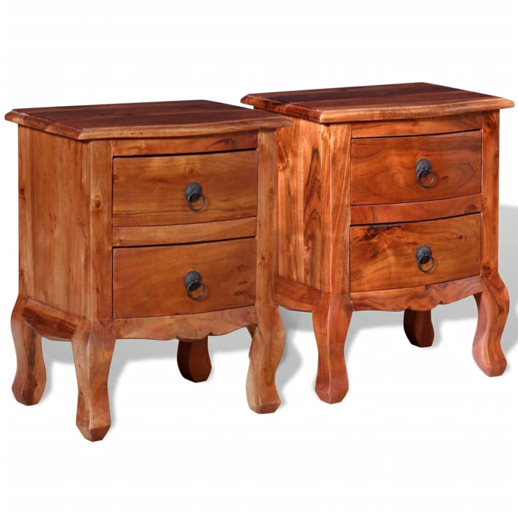 SKM Nightstands with Drawers 2 pcs Solid Acacia Wood -3972