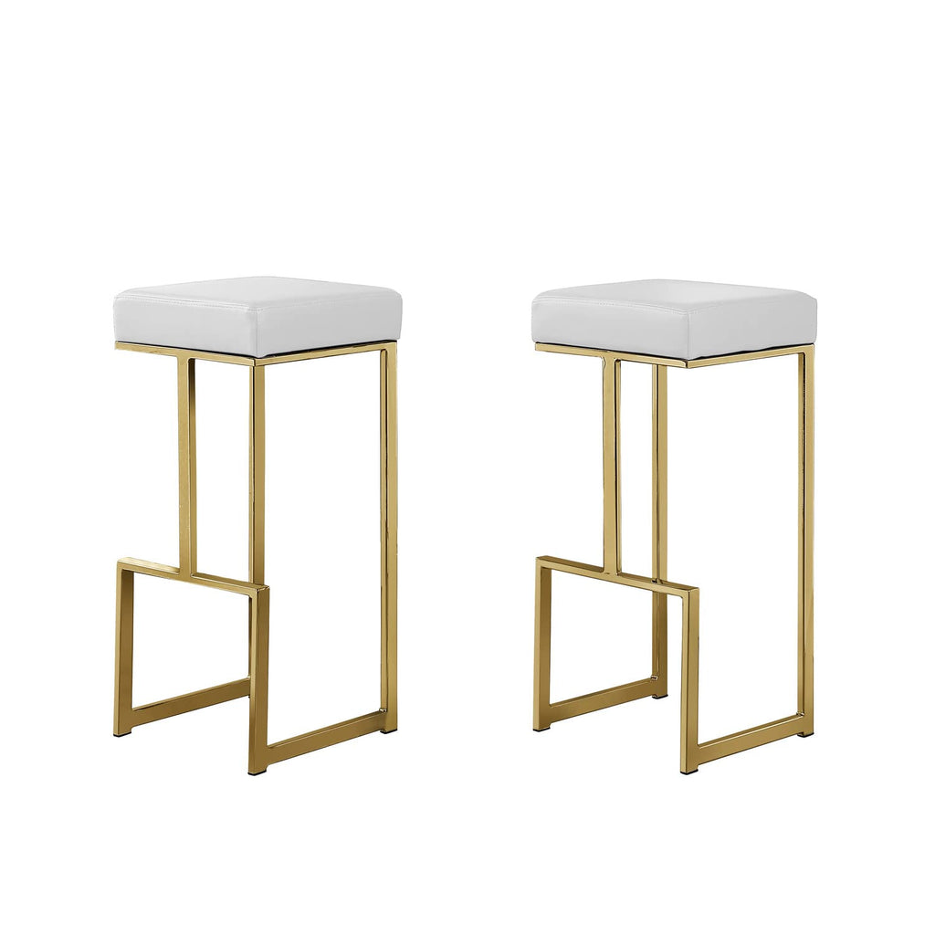 Best Master Furniture Dorrington Faux Leather Backless Bar Stool in White/Gold (Set of 2)
