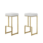Best Master Furniture Dorrington Faux Leather Backless Bar Stool in White/Gold (Set of 2)