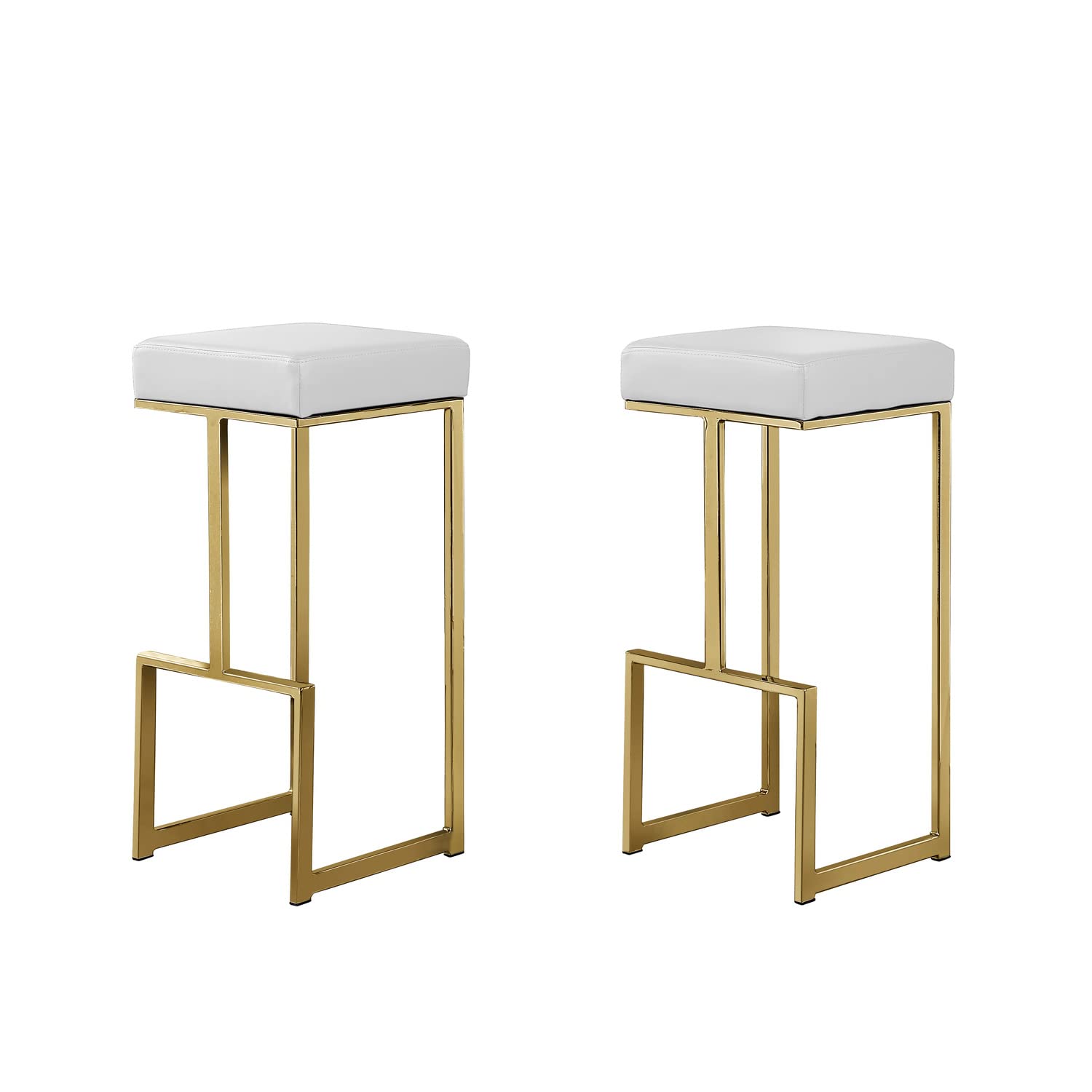 Best Master Furniture Dorrington Faux Leather Backless Bar Stool in White/Gold (Set of 2)