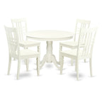 East West Furniture HLLG5-LWH-W 5 Piece Dinette Set for 4 Includes a Round Dining Room Table with Pedestal and 4 Dining Chairs, 42x42 Inch, Linen White