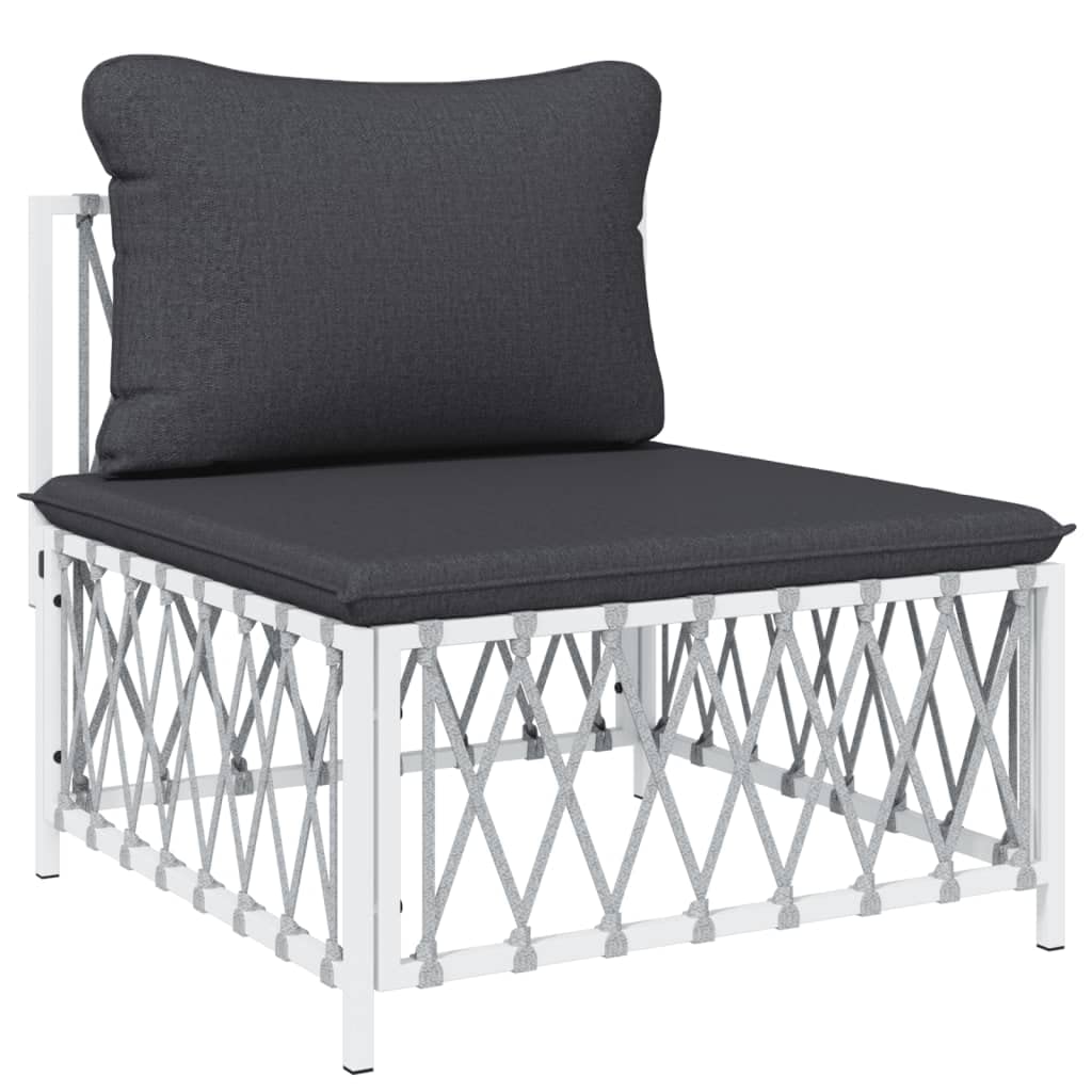 vidaXL Patio Lounge Set 6-Piece with Cushions - White Durable Steel & Woven Fabric - Modular Outdoor Sofa Set with Comfy Backrest & Thick Cushions - Weather-Resistant & Easy to Maintain