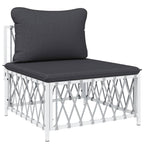 vidaXL Patio Lounge Set 6-Piece with Cushions - White Durable Steel & Woven Fabric - Modular Outdoor Sofa Set with Comfy Backrest & Thick Cushions - Weather-Resistant & Easy to Maintain