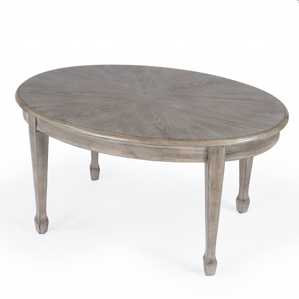 HomeRoots 38' Driftwood Solid and Manufactured Wood Oval Distressed Coffee Table