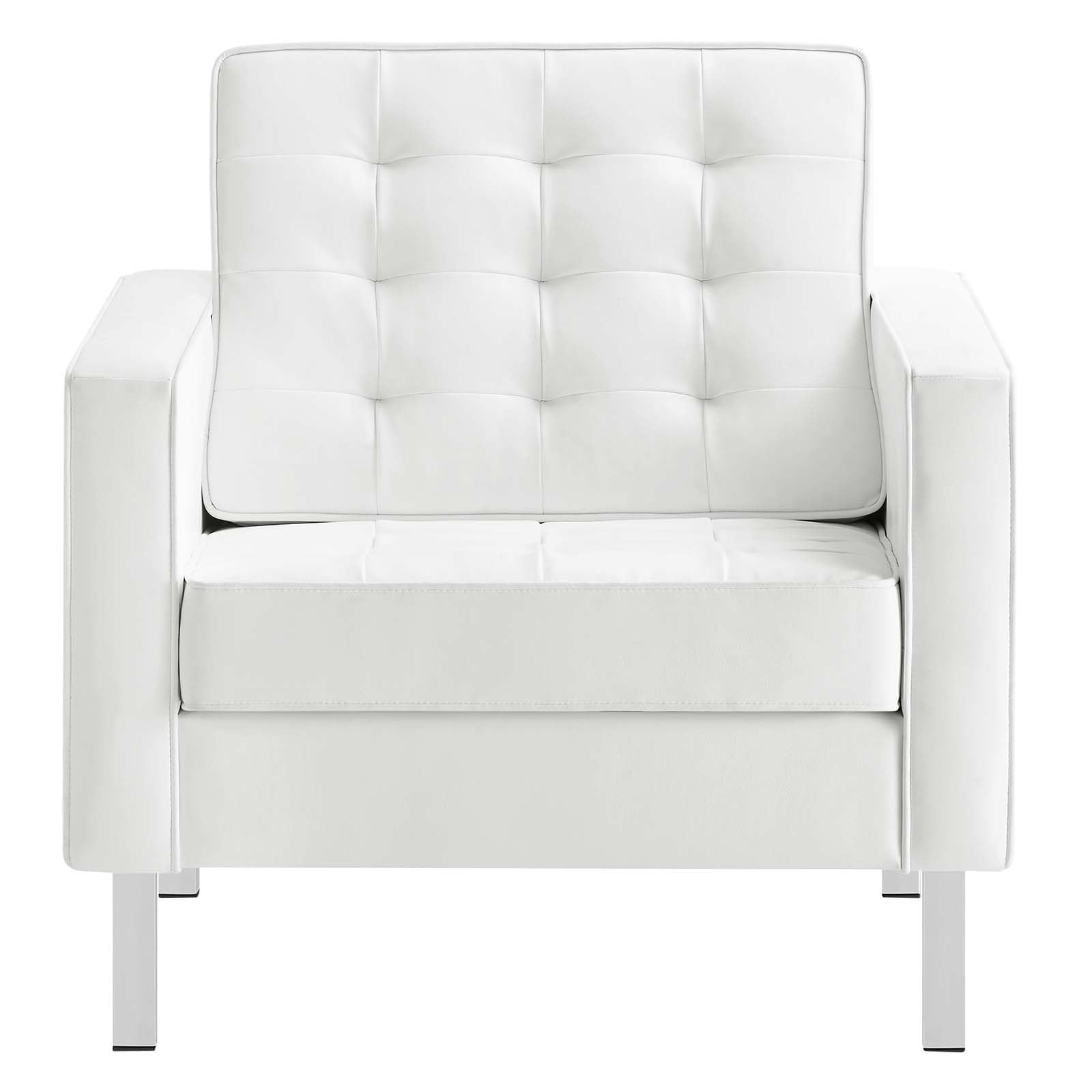 Modway Eei-3391- Loft Tufted Button Faux Leather Upholstered Accent Armchair In Silver White