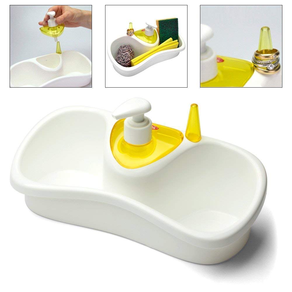 Lukzer 1 PC Sink Organizer Drainer Stand with Sponge Liquid Holder and Soap dispenser Pump Multi Utility Soap Sponge Storage for