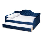 Baxton Studio Perry Modern and Contemporary Navy Blue Velvet Fabric Upholstered and Button Tufted Full Size Daybed with Trundle