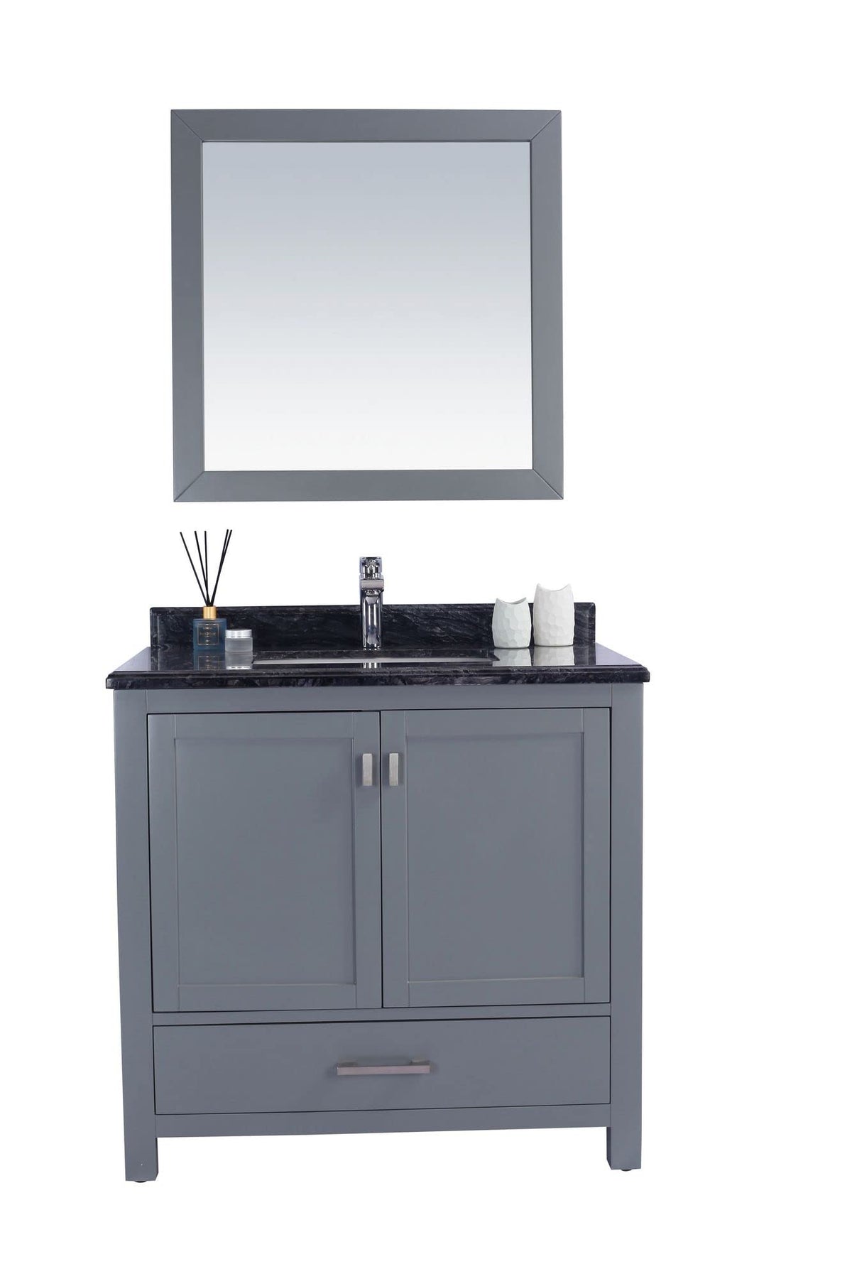 Laviva Wilson 36 - Grey Cabinet Black Wood Marble Countertop