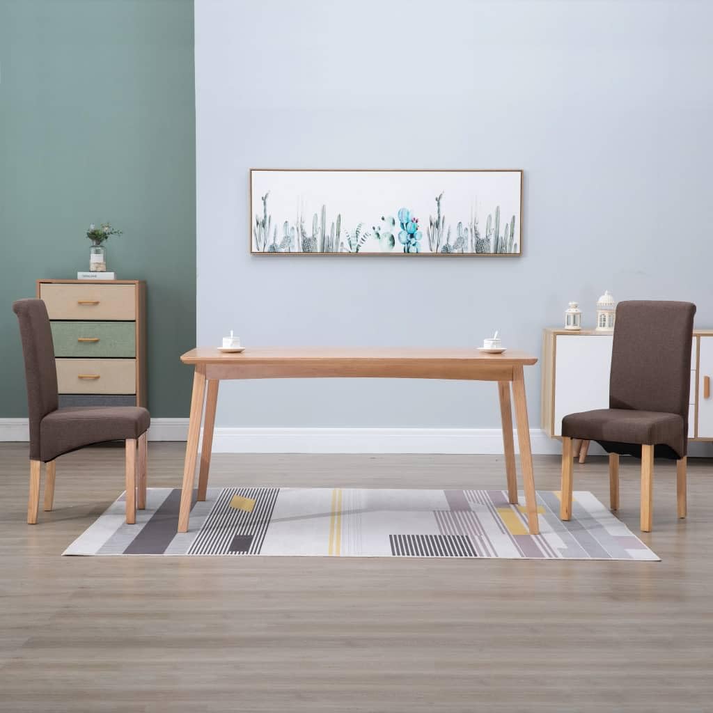 vidaXL Dining Chairs 2 Pcs, Side Chair with Wood Frame, Upholstered Fabric Accent Chair for Home Kitchen Living Room, Brown Fabric