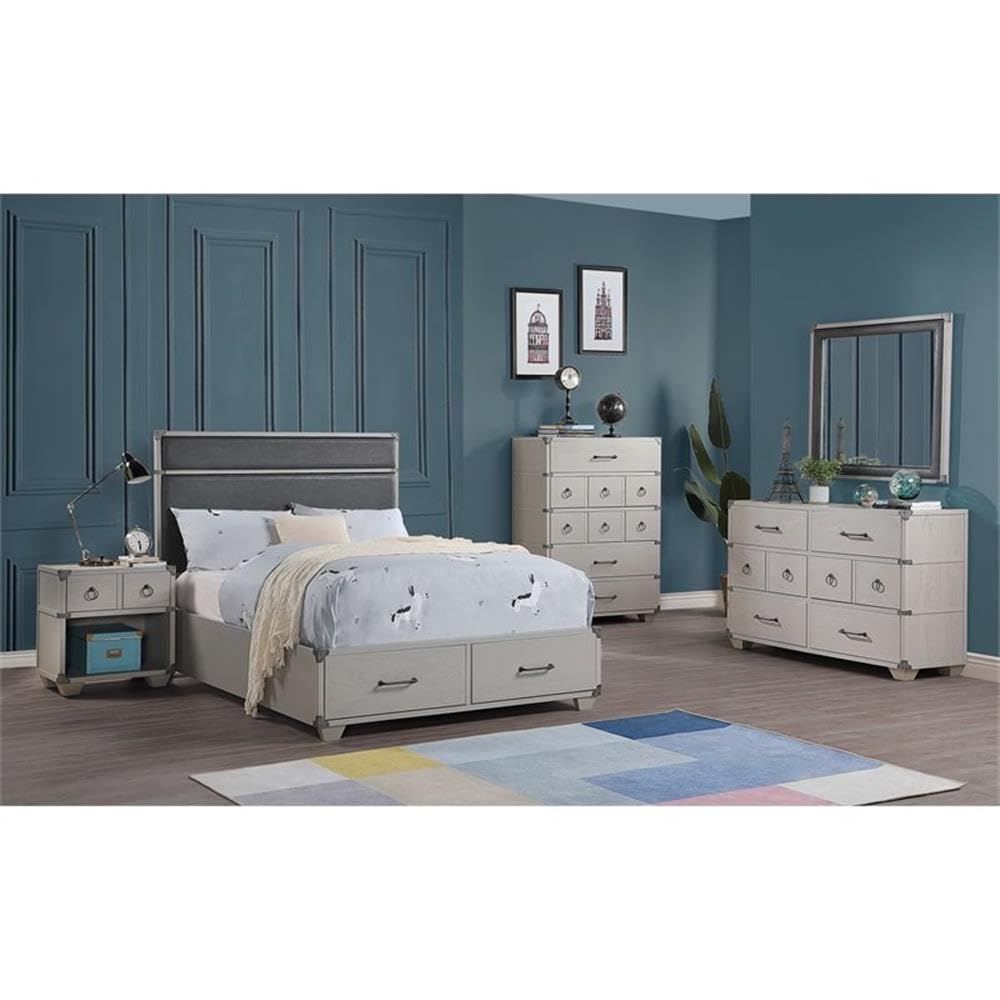 Acme Orchest Upholstered Twin Panel Storage Bed with Wooden Frame in Gray