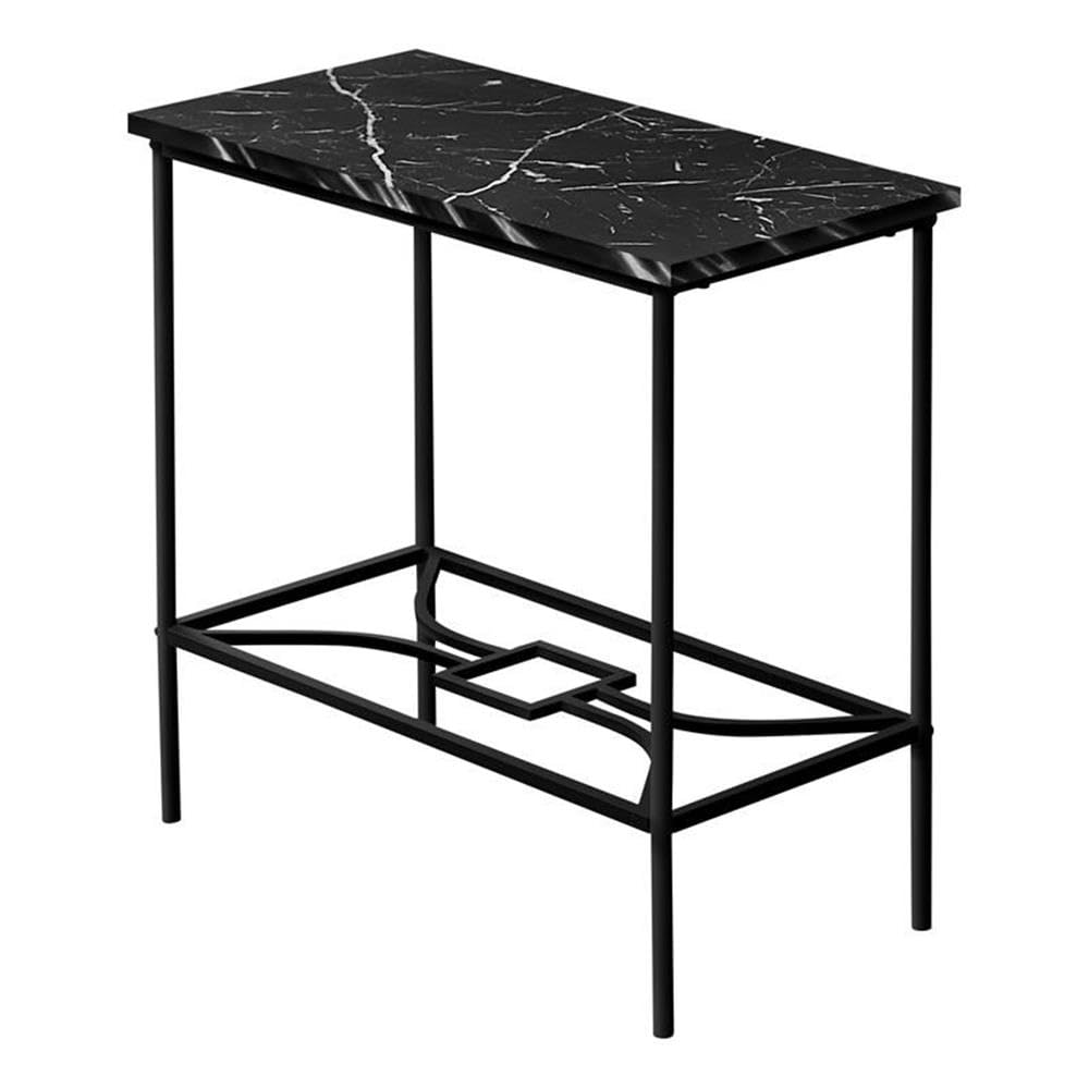 Monarch Specialties I 2074 Accent Table, Side, End, Narrow, Small, 2 Tier, Living Room, Bedroom, Metal, Laminate, Black Marble Look, Contemporary, Modern