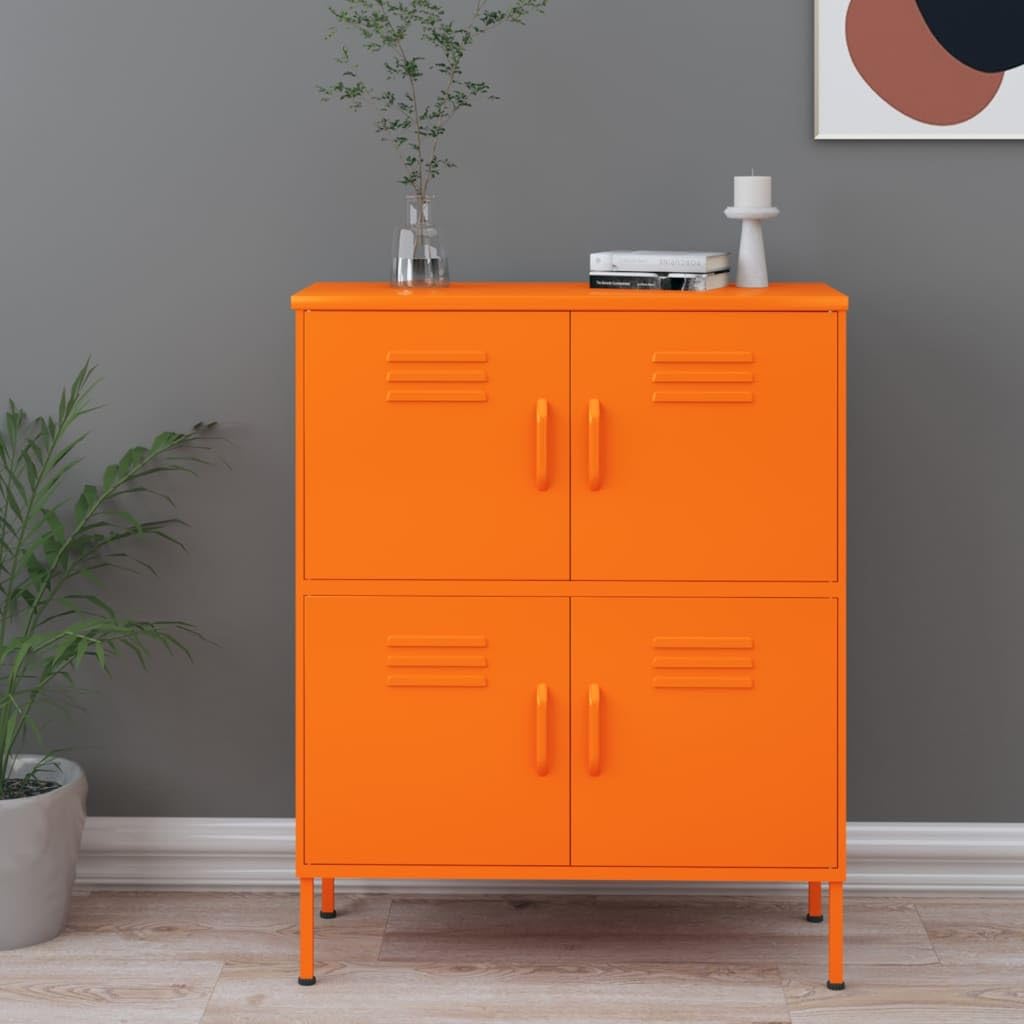 vidaXL Orange Steel Storage Cabinet with 2 Adjustable Shelves – 31.5&quot;x13.8&quot;x40&quot; – Industrial Style – Assembly Required