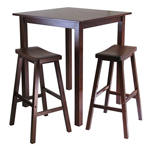 Ergode Harrington Drop Leaf High Table Set | Solid Wood | Walnut Finish | 39.37" W x 31.5" D x 36.22" H | Includes 2 Stools | Fully Assembled (94349-VV)