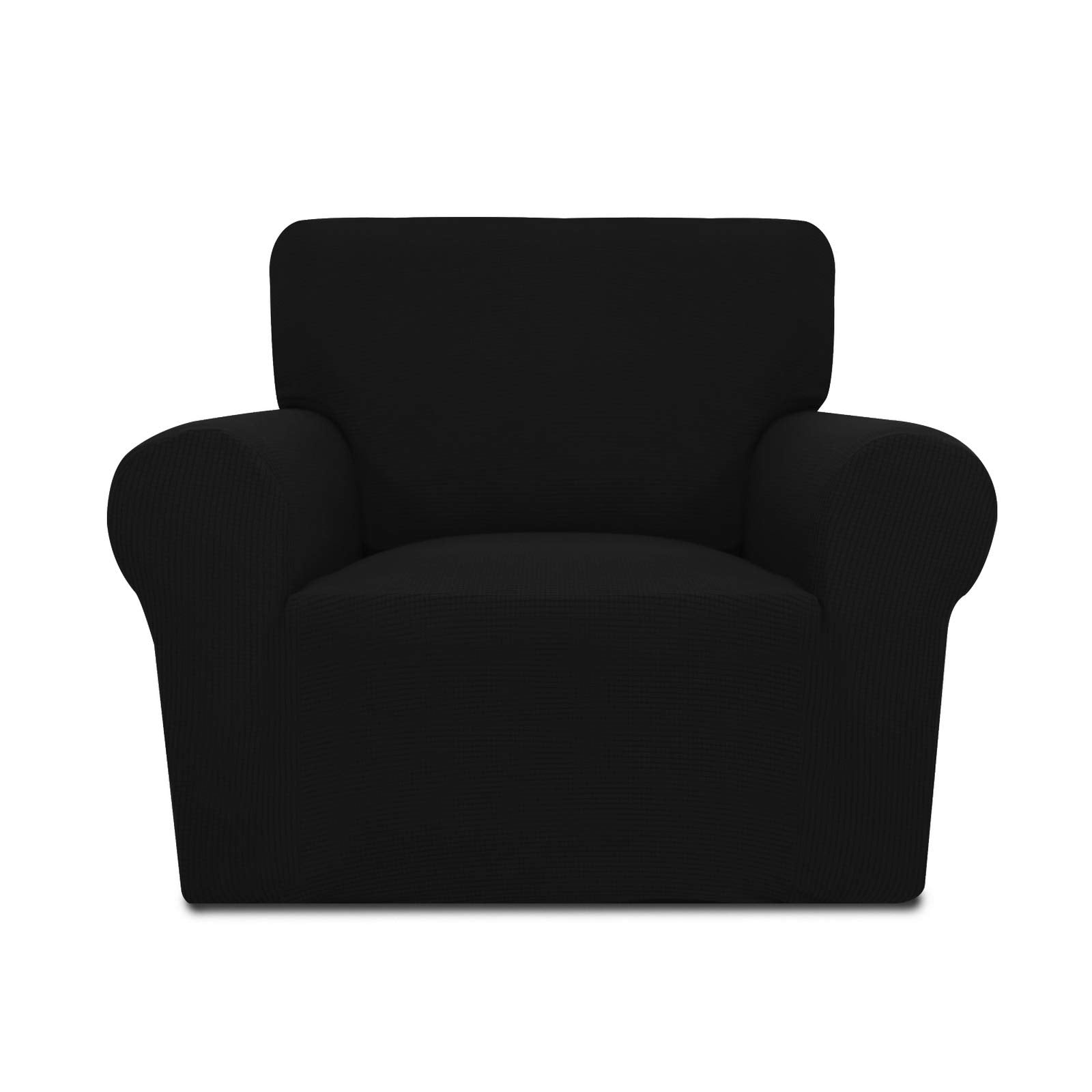 Purefit Stretch Chair Sofa Slipcover – Spandex Jacquard Non Slip Soft Couch Sofa Cover, Washable Furniture Protector With Non Skid Foam And Elastic Bottom For Kids (Chair, Black)