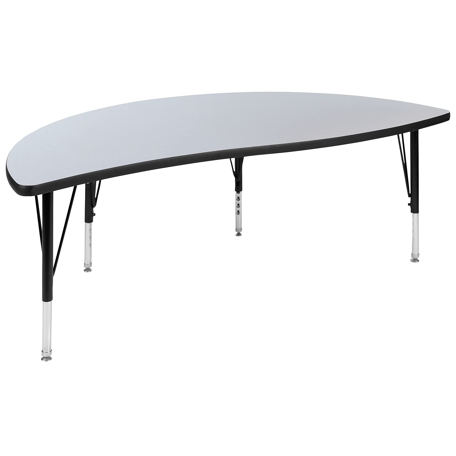 Flash Furniture 60 Half Circle Wave Collaborative Grey Thermal Laminate Activity Table - Height Adjustable Short Legs