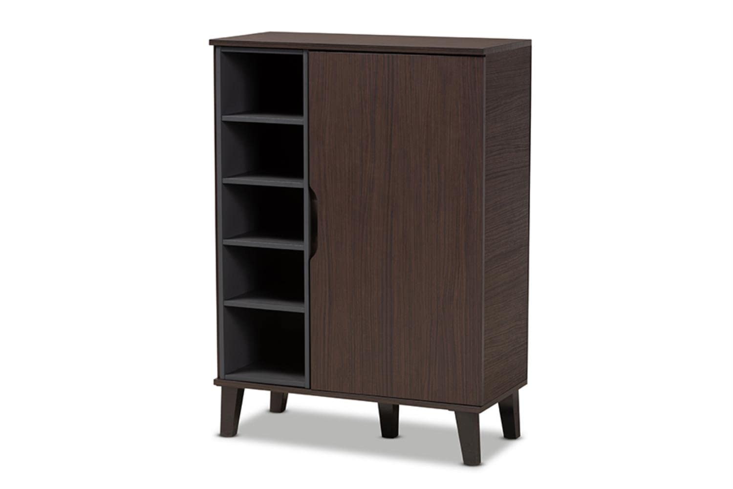 Baxton Studio Idina Mid-Century Modern Two-Tone Dark Brown and Grey Finished Wood 1-Door Shoe Cabinet