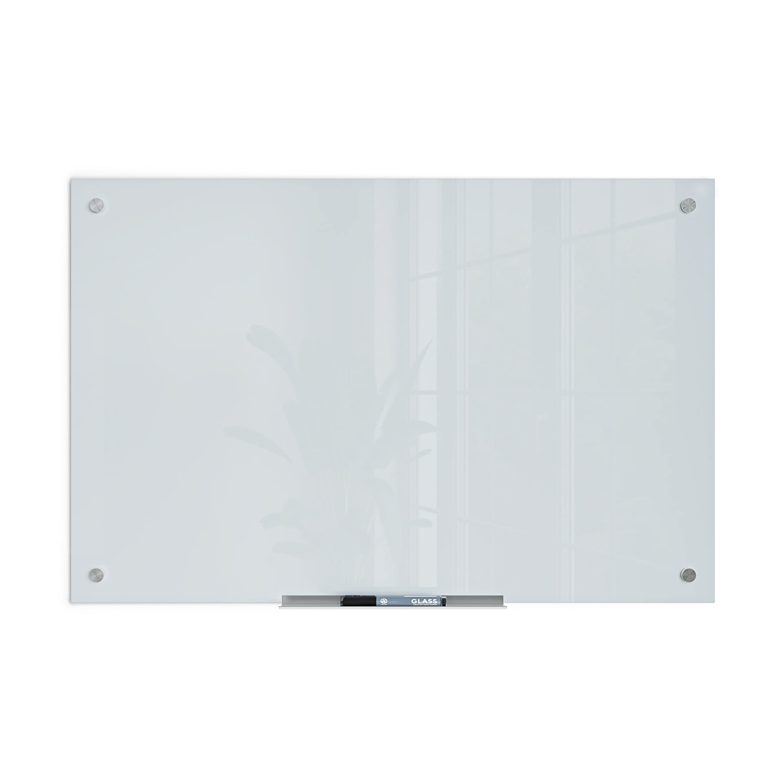 U Brands Glass Dry Erase Board, 35'X23', White Frosted Surface With Silver Grommets, Frameless, Includes Marker With Eraser