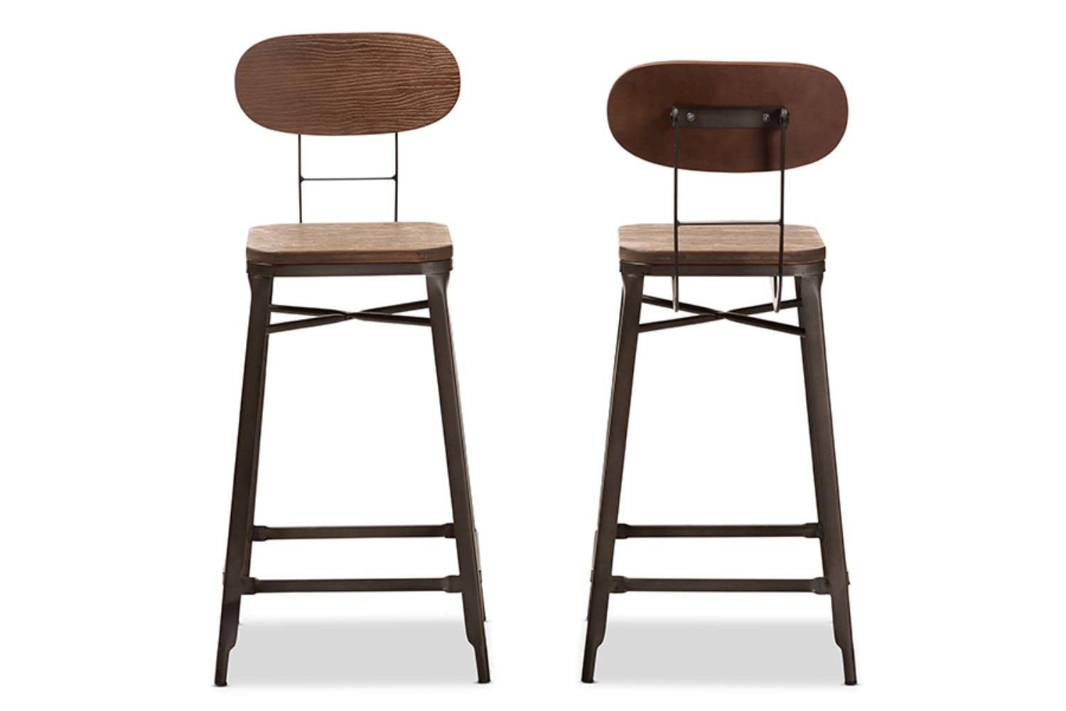 Baxton Studio Varek Vintage Rustic Industrial Style Bamboo and Rust-Finished Steel Stackable Counter Stool Set