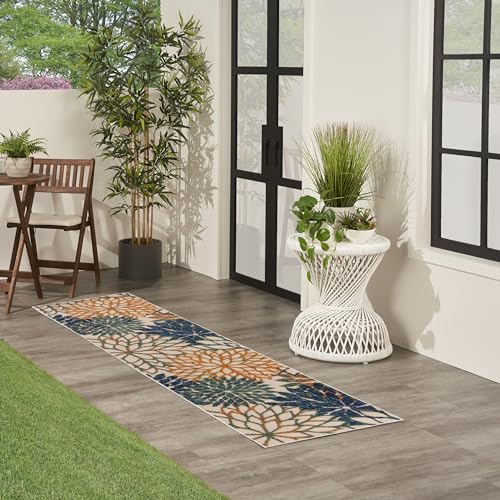 Nourison Aloha Indoor/Outdoor Blue Green 2' X 6' Area Rug, Easy Cleaning, Non Shedding, Bed Room, Living Room, Dining Room, Backyard, Deck, Patio (2X6)