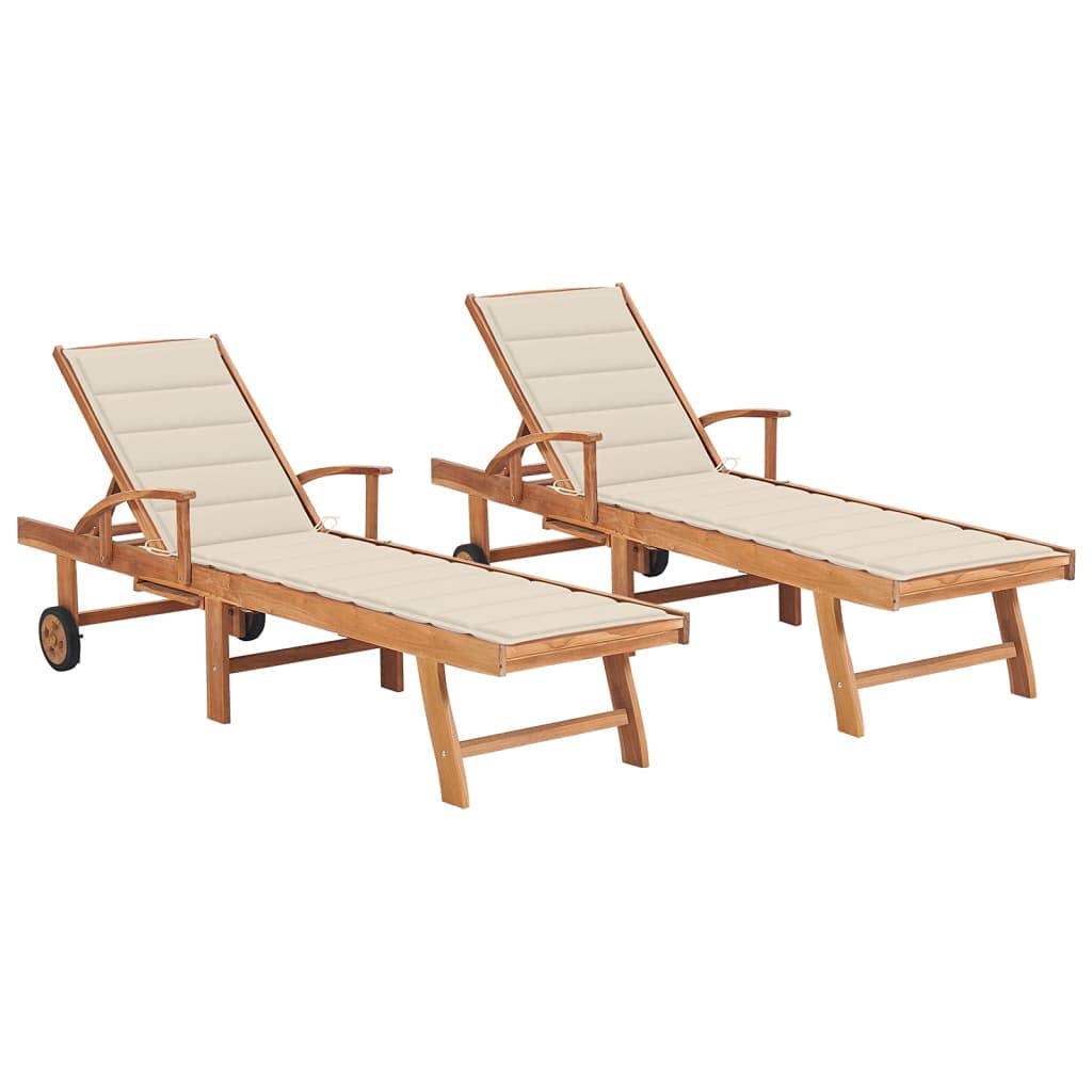 vidaXL Patio Lounge Chair 2 Pcs, Outdoor Chaise Lounge Chair with Backrest, Sunlounger with Cushion, Sunbed for Yard, Retro Style, Solid Teak Wood