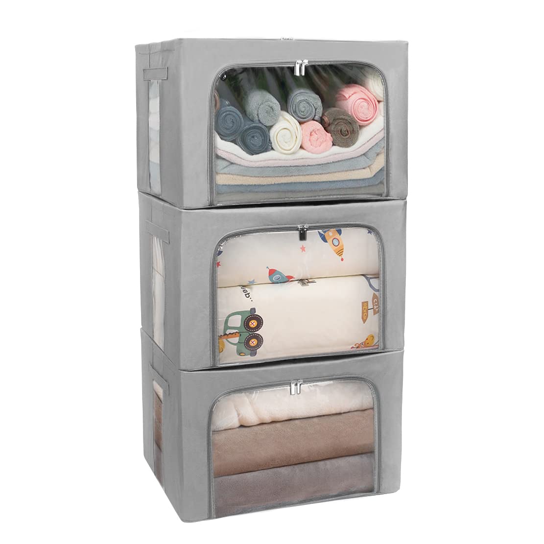 Stackable Clothes Storage Box for Clothing Gadgets,Steel Frame Storage Bins for Toys Gift,Foldable Oxford Fabric Closet Organize