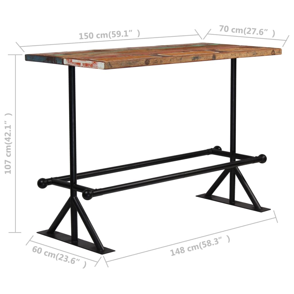 vidaXL Bar Table Solid Reclaimed Wood Multicolor 59.1&quot;x27.6&quot;x42.1&quot;